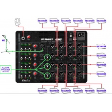 Drawmer KickBox 4x4 - rozdzielacz sygnału do monitoringu 4/4 oraz kostka dziennikarska 1/16 w wersji przenośnej