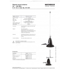 Kathrein K51164 AUD   Antena FM/AM 58-300Mhz 6W, mocowanie cokół magnetyczny, kabel 3m  z wtykiem typu "N" do nadajnika