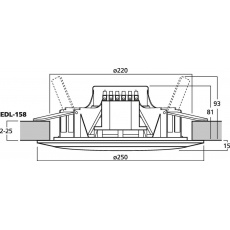 Monacor EDL-158  Głośnik sufitowy PA, odporny na warunki atmosf. oraz wysoką temperaturę (do 100°C), 15W , 100V, 50-16000Hz, 20 cm