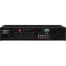 Monacor PA924 Wzmacniacz miksujący PA mono 1 x 240WRMS 4 symetryczne wejścia mikrofonowe z wyborem priorytetu  4 wejścia liniowe Wyjście głośnikowe na terminalach śrubowych Symetryczne wyjście liniowe