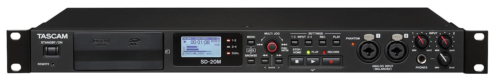 Tascam SD-20M 4-ścieżkowy rejestrator do instalacji na kartach SD,  rozwiązanie do długiego nagrywania, WAV , MP3, kopia bezpieczeństwa , własne zasilanie AA