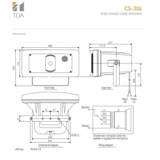 Toa CS-304  Głośnik projektorowy 100V, 30W , IP 65, wysoka wydajność 98 dB, głośnik stożkowy o średnicy 12cm (Bryzgoszczelny)